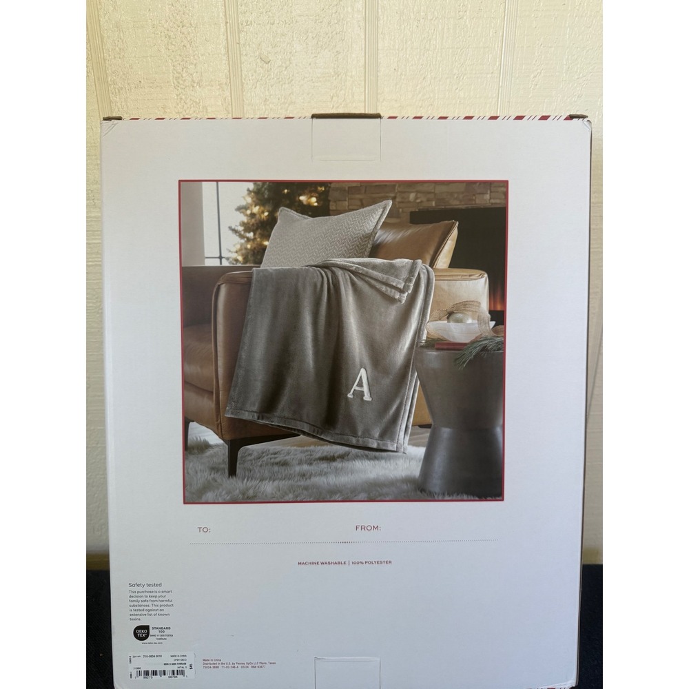 North Pole Trading Co Monogrammed G Throw Blanket Gray Plush 50x60 OEKO-TEX New - Picture 2 of 3